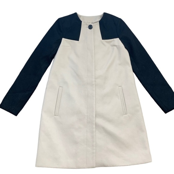 BROOKLYN INDUSTRIES Woven Contrast Jacket With Hidden Button Beige/Black Small - Picture 3 of 10